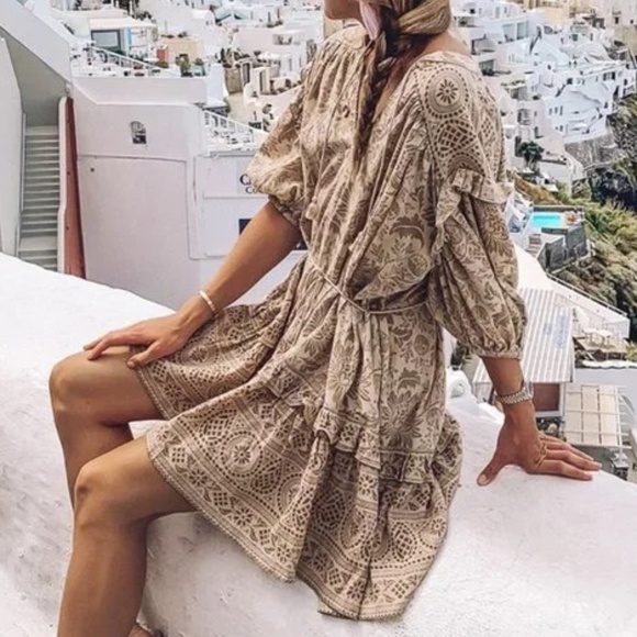 Boho Gypsy Ruffle detail Mini Dress - Picture 3 of 9